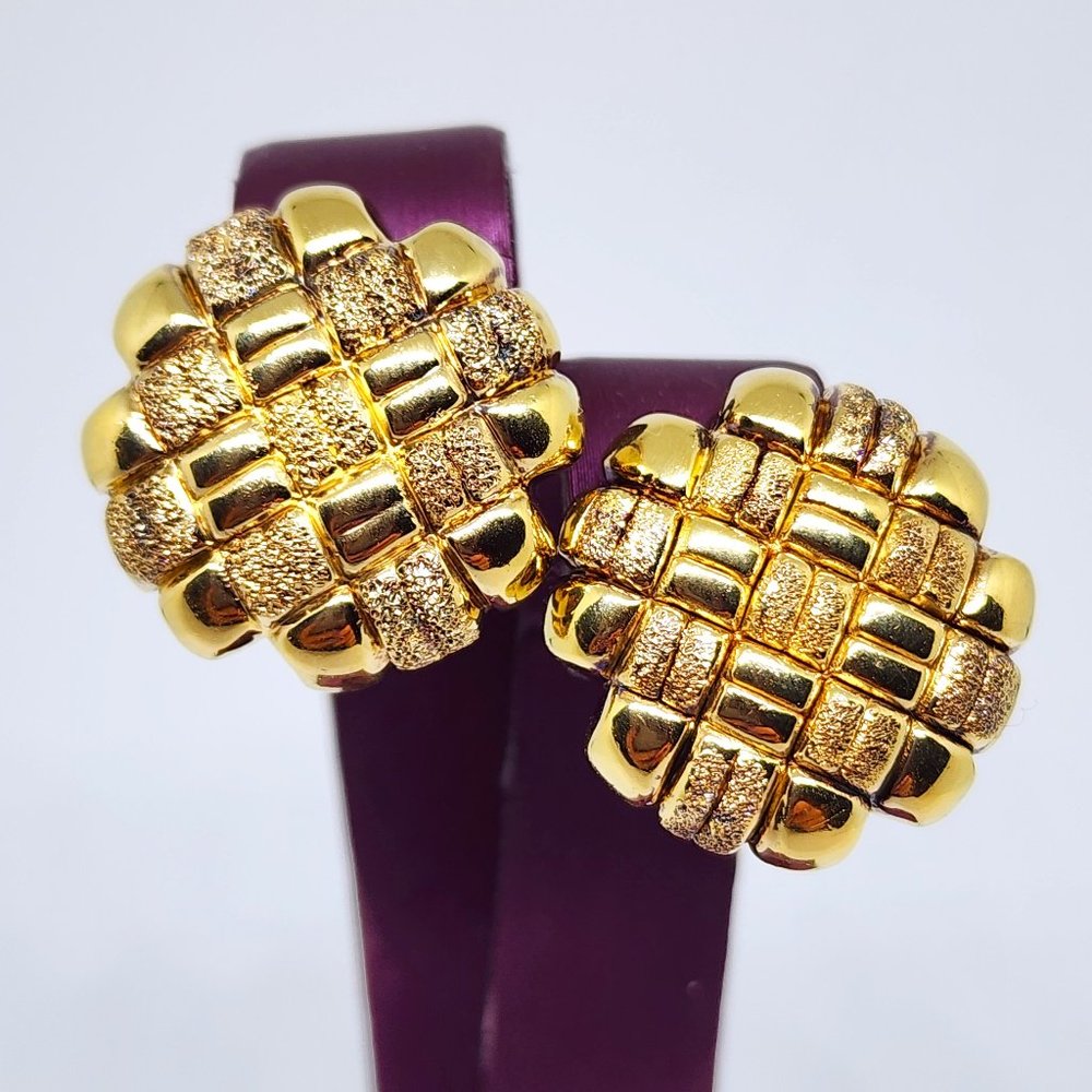 Italian Vermiel Polished and Brushed Woven Sterling Silver Omega Back Earrings - Picture 5 of 15